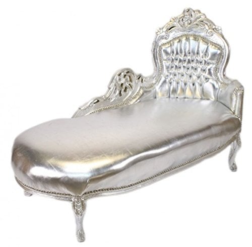 Casa Padrino Barock Chaiselongue Silber Lederoptik/Silber - Recamiere Liege Möbel