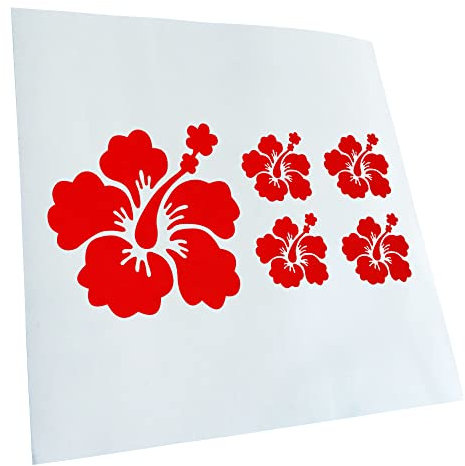 Kiwistar - Autoaufkleber - Rot - 10x10cm Hibiskus Blütenset Aufkleber für Auto, Laptop, Fahrrad, LKW, Motorrad mehrfarbig JDM Decal Racing