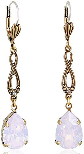 Jugendstil Ohrringe Markenkristalle Gold Rosa Rose Water Opal NOBEL SCHMUCK