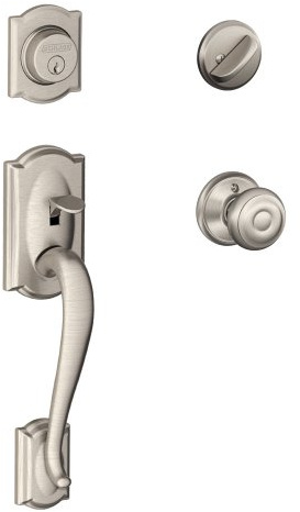SCHLAGE Camelot Single Cylinder Handleset and Georgian Knob, Satin Nickel (F60 CAM 619 GEO)