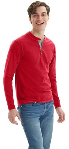Hanes Men's T-Shirts, Men's BeefyT Henley Shirts, Men's Cotton Long Sleeve Shirts, Burnt Brick, XL