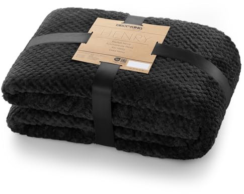 DecoKing Kuscheldecke 220x240 cm schwarz Decke Microfaser Wohndecke Tagesdecke Fleece weich sanft kuschelig skandinavischer Stil Henry