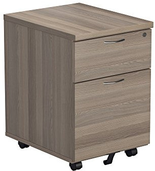 Office Hippo Heavy Duty 2 Drawer (1 for Filing) Mobile Pedestal Filing Cabinet, File Cabinet, Office Cabinet with Anti-Tilt Mechanism & Lockable Office Storage, 5 Year Wty - Grey Oak