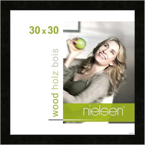 nielsen Holz Bilderrahmen Essential, 30 x 30 cm, Schwarz | Holz Rahmen im Hoch- & Querformat zum Aufhängen Schwarz matt Echtglas