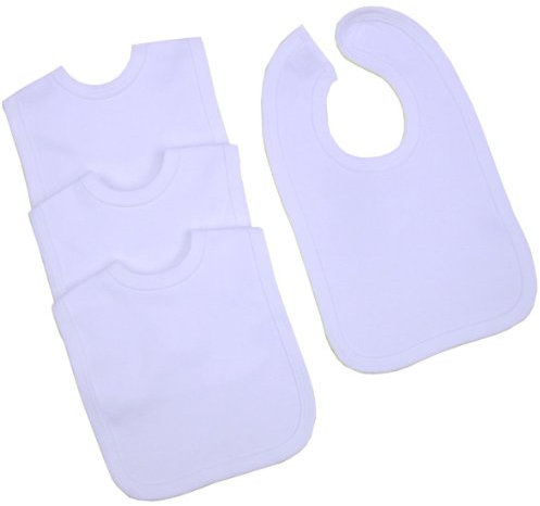 BabyPrem Packung mit 4 weißen Baumwollklettlätzchen Baby Lätzchen