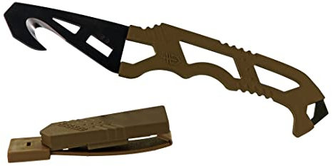 Gerber Cuchillo corta cinturón, Crisis Hook Knife TAN499, Con rompecristales y llave de botella de oxígeno, Longitud de la hoja: 7,4 cm, Marrón coyote, 30-000590