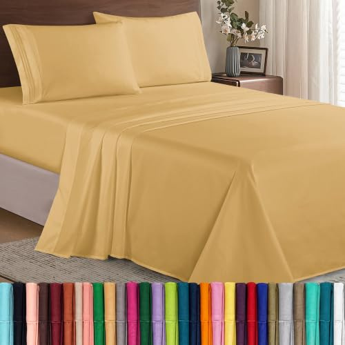 Elegant Comfort Luxury Soft 1500 Premier Egyptian 4-Piece Premium Hotel Quality Wrinkle Resistant Coziest Bedding Set, All Around Elastic Fitted Sheet, Deep Pocket up to 16inch, Cal King, Gold