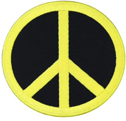 PEACE ZEICHEN Patch Friedenszeichen Hippie Aufnäher bestickt - Aufbügler Woodstock Stickerei - '60s '70s Disco Party Deko - Peace DIY Applikation für Rucksack/Shirt/Tasche - 90x90mm