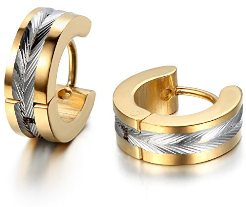 JewelryWe Schmuck Herren Ohrringe, Edelstahl, Glänzend Poliert Creolen Ohrstecker, Gold Silber