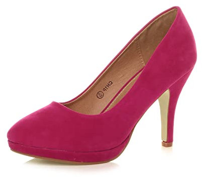 Womens Ladies mid high Heel Platform Work Evening Court Shoes Pumps Size 3 36, 3 UK, Fuchsia Pink Suede