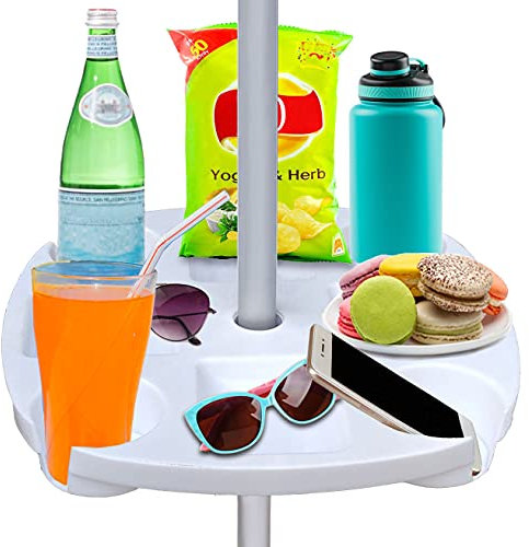 AMMSUN 17 Beach Umbrella Table Tray with 4 Cup Holders, 4 Snack Compartments for Beach, Patio, Garden, Swimming Pool 17 Inch, White