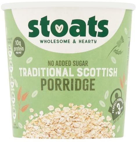 Stoats Classic Scottish Porridge Quick Pot – Made with Scottish Oats, Convenient Single-Serve 60g Pot, Great for Breakfast at Home or On-the-Go (Pack of 16)