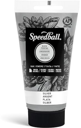 Speedball 3514 Water Soluble Block Printing Ink – Bold Color With Satin Finish AP Non-Toxic 2.5 Fl. Oz., Silver