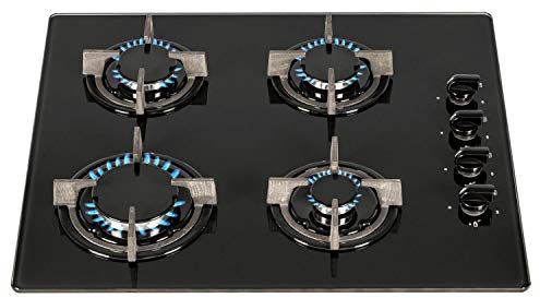 SIA GHG602BL 60cm 4 Burner Black Gas on Glass Hob With FFD/LPG KIT/CAST IRON