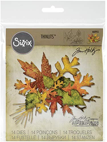 Sizzix 660955 Thinlits Stanzschablonen-Set, Herbstlaub, von Tim Holtz, 14 Stück