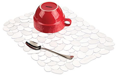 iDesign 60660 Pebblz Spülbeckenschutz, große und zuschneidbare Abtropfmatte aus Kunststoff für Geschirr, durchsichtig