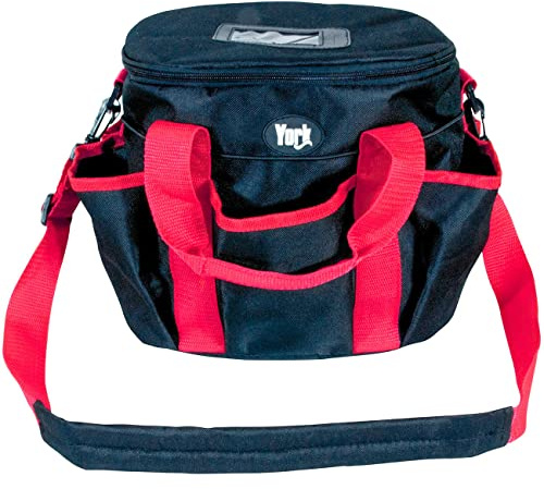 York Pferdetasche mit Deckel Putztasche Pferd Putzbox Putzzeug Putzbeutel (rot/schwarz)