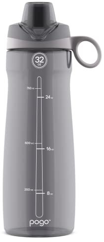 Pogo BPA-freie Kunststoff-Trinkflasche mit Chug-Deckel, 900 ml, 233-0432-041, grau, 32 OZ