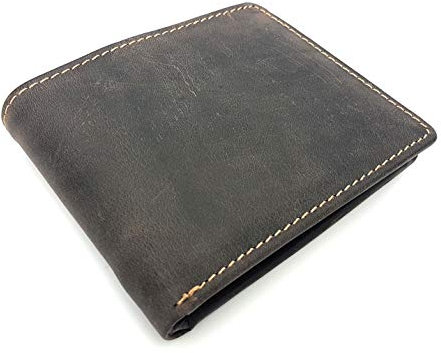 Jockey Club rustikale Vintage Geldbörse naturbelassenes Vollrind-Leder Portemonnaie mit RFID Schutz Toro Dunkelbraun