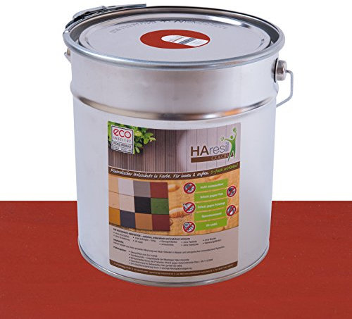 Bio Holzschutz farbig Rostrot Holzschutzlasur HAresil Color 5kg Eimer Wetterschutzfarbe Dauerschutzfarbe matt Holzwurmfrei,Pilzbekämpfung natürlich und biologisch für Innen und Außen (Rostrot)