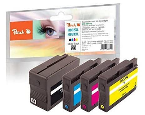 Peach H932/933 Spar Pack Druckerpatronen XL (BK, C, M, Y) ersetzt HP No. 932XL, No. 933XL, C2P42A für z.B. HP OfficeJet 6600, HP OfficeJet 6700 Premium, HP OfficeJet 7610 wide format