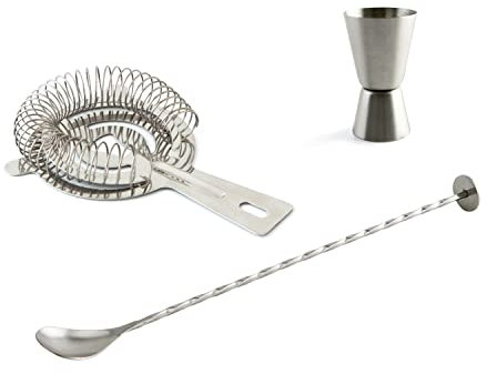 Koala Quid 3P CUCH-Vaso-EXP MI Bar QD Set de 3 Piezas para Gin Tonic-Cuchara, medidor y colador, Acero Inoxidable, Gris, 52.33 cm, 3 Unidades