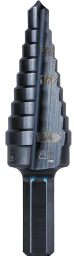 Klein Tools KTSB03 Stufenbohrer doppelt gerillt 3, 1/4 bis 3/4 Zoll mit gut ablesbaren Markierungen und Zielen, 3/8 Zoll Sechskantschaft, Schwarz