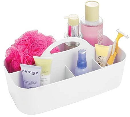 mDesign Panier de salle de bain - 6 compartiments - Organisateur douche et salle de bain - Boîte de rangement - Couleur : blanc, Matériau : plastique - Pour gel douche, shampoing, rasoir