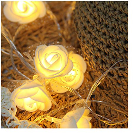 Millya 40 LED White Rose Flower Battery Powered Indoor Fairy String Light, Warm White