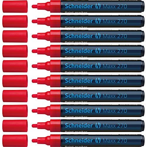 Schneider Maxx 270 Lackmarker (Rundspitze, Spitze austauschbar, 1 - 3 mm) 10er Packung rot