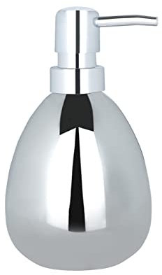 WENKO Seifenspender Polaris, nachfüllbarer Seifendosierer für Flüssigseife und Lotion aus hochwertiger Keramik, 9,5 x 16,5 x 9 cm, Füllmenge 390 ml, Chrom