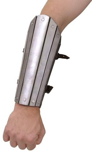 Ulfberth - eine Armstulpe mit Stahlstreifen aus Leder und Stahl - Authentischer Mittelalter Armschutz für Reenactment und LARP, ca. 25 cm
