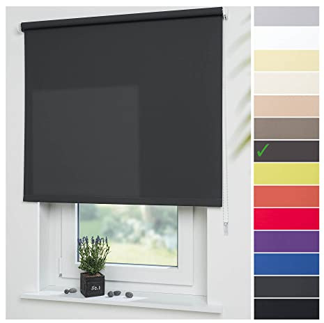 Liedeco® Rollo, Fenster Rollo, Kettenzug-Rollo / 182 x 180 cm (Breite x Höhe), dunkelgrau/lichtdurchlässig, Blickdicht/viele Farben, Größen und Typen/Breiten 60-200 cm/Variable Montage möglich