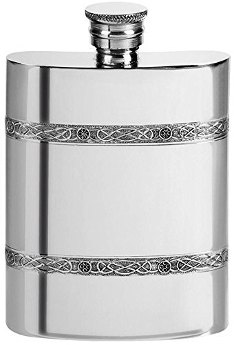 Orton West Mens 4oz Celtic Bands Pewter Hip Flask - Silver