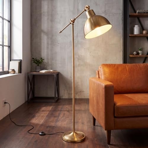 Licht-Erlebnisse Stehleuchte Wohnzimmer Gold Vintage Metall Arm Schirm verstellbar Büro 157 cm E27 max. 60 W inkl. elegant Fußschalter Leselampe Stehlampe Schlafzimmer