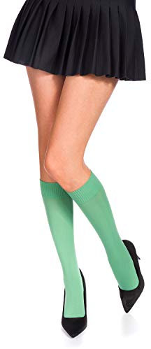 Romartex Mi Bas Femme Genou Haute Chaussettes en Microfibre 30 couleurs, vert vif