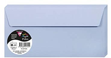 Clairefontaine - Ref 55725C - Pollen Adhesive Envelopes (Pack of 20) - DL Sized, 120gsm Paper, Printer-Compatible, Acid Free, Adhesive Strip for Easy Seal - Lavender Blue