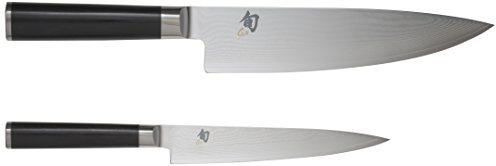 KAI Shun Classic Ensemble de 2 Couteaux de Chef Japonais - Couteau de Chef 20 cm de Longueur de Lame + Couteau Utilitaire 15 cm - Couteau Damas 32 Couches VG MAX Core - 61 (±1) HRC - bois de pakka