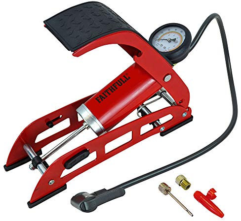 Faithfull FAIAUFPUMP1 Foot Pump Single Cylinder with Gauge, includes additional adaptors