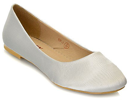 ESSEX GLAM New Womens Flat Pumps Ladies Glitter Ballet Ballerina Dolly Bridal Shoes Size (UK 8 EU 41, Silver Satin)