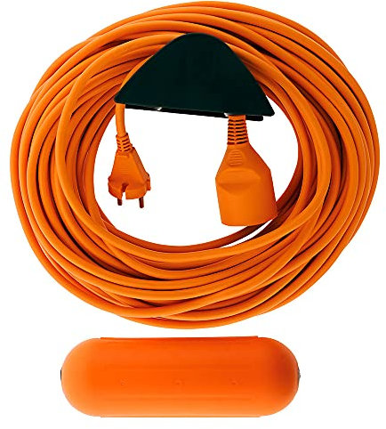 Zenitech - Prolongateur jardin 2x1,5mm² 25m + 1 boîtier étanche + support mural - Orange