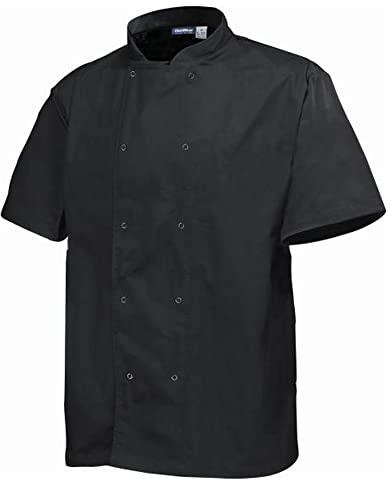 Genware NJ20-XL Basic Stud Short Sleeve Jacket, Black, X-Large