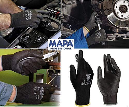 MAPA Professional Ultrane 548 – Dünne Polyurethan-Arbeitshandschuhe für mechanischen Schutz in der Automobil-, Elektronik, Kosmetik und Pharmaindustrie, schwarz, Größe 8 (1 Paar), Schutzhandschuhe