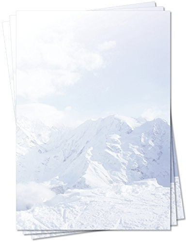 Motivpapier Briefpapier (Winter-5157, DIN A4, 25 Blatt) - tiefverschneite Gebirgsmassiv Winterlandschaft mit schneebedeckten Höhenzügen und Wolken