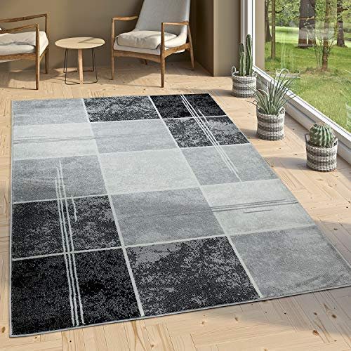 Paco Home Designer Teppich Kariert in Marmor Optik Meliert Grau Schwarz Weiss Preishammer, Grösse:80x150 cm