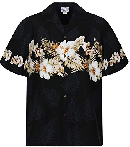 Pacific Legend Original Hawaiihemd, Kurzarm, Chest-Print, Schwarz, M