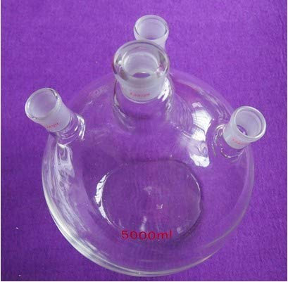 Gowe 5000 ml, 24/29,4-neck, fond plat en verre Fiole, 5L, quatre Cous, bouteille Lab Paroi épaisse