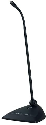 Shure MX418D/C Microfono a condensatore cardioide, collo di cigno da 45,7 cm, include base desktop con cavo da 10 ', funzioni logiche, interruttore programmabile, indicatore LED, parabrezza in schiuma