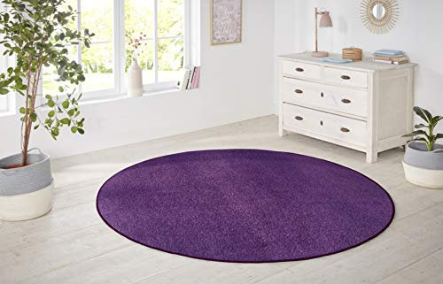 Hanse Home Nasty Teppich Rund – Wohnzimmerteppich Flauschiger Kurzflor Einfarbig Unifarben für Esszimmer, Wohnzimmer, Kinderzimmer, Flur, Schlafzimmer, Küche – Uni Violett, 200cm