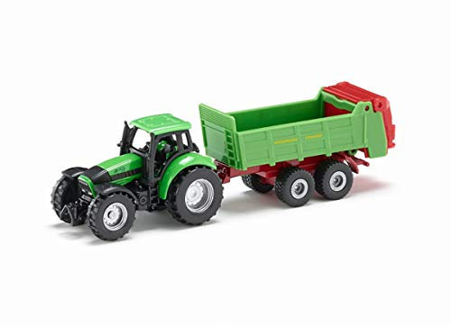 siku 1673, Deutz Traktor mit Universalstreuer, Metall/Kunststoff, Grün, Öffenbare Heckklappe